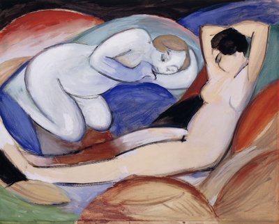 2つのリクライニングヌード; 1912年に2つの嘘をつく行為 作： Franz Marc