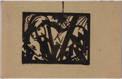 野生の馬、ジンデルスドルフからミュンヘンのヴァシリー・カンディンスキーへのはがき 作： Franz Marc