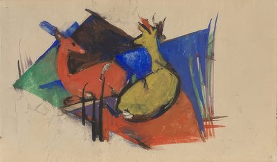 2つの鹿が横たわっています。 1912-13 作： Franz Marc