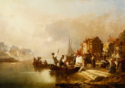 ボートに乗る結婚式のパーティー、1864 作： Franz Richard Unterberger