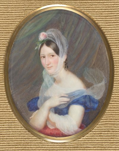 彼女の髪にバラを持つ若い女性の肖像画 作： Franz Schrotzberg