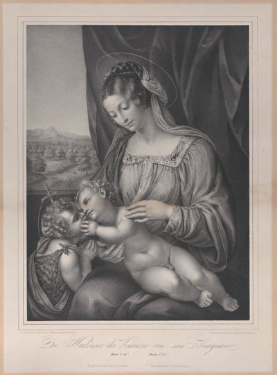 聖母子と洗礼者聖ヨハネ、横たわるキリストの子、1836年。 作： Franz Seraph Hanfstaengl