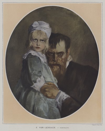 娘を連れた自画像（カラーリトグラフ 作： Franz Seraph von (after) Lenbach