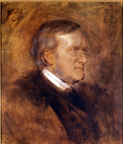 ドイツの作曲家、リヒャルト・ワーグナー（1813〜1883）の肖像。フランツ・フォン・レンバッハ（1836-1904）による絵画。バイロイトのワーグナー博物館。 作： Franz Seraph von Lenbach