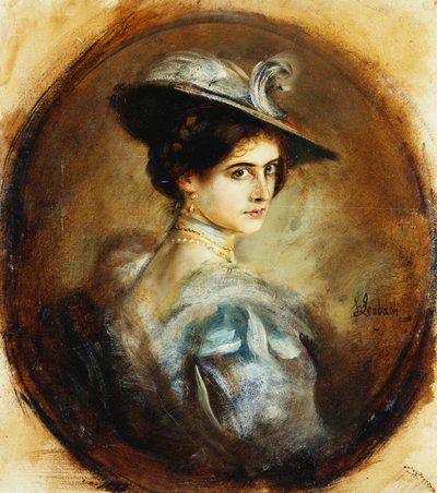 女性、頭と肩の肖像画 作： Franz Seraph von Lenbach