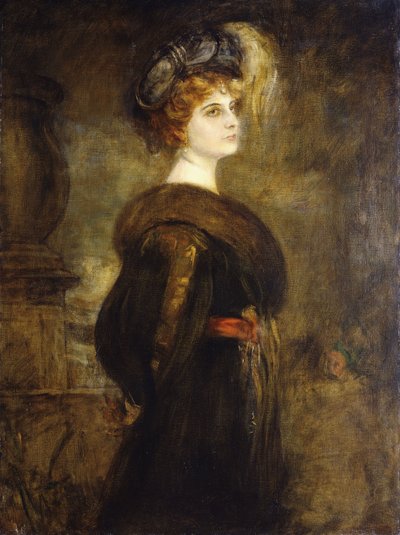 4分の3の長さに立っている女性の肖像画、 作： Franz Seraph von Lenbach
