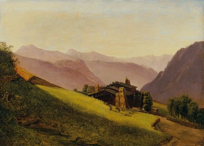 高山小屋と干し草の農家と山の風景 作： Franz Wipplinger