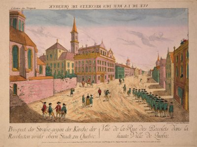 Vue de la Rue des Recolets de Quebec、1770年代に発行（手描きの彫刻） 作： Franz Xaver Habermann