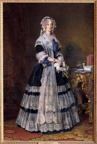 フランス王妃マリー・アメリー・ド・ブルボン（1782-1866）の全身像。グザバー・ヴィンターハルター（1806-1873）による絵画 1842年Dim.2,15 x 1,40 m 作： Franz Xaver Winterhalter