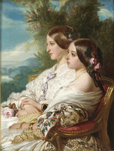 ビクトリア女王とそのいとこ、ヌムール公爵夫人、1852年 作： Franz Xaver Winterhalter
