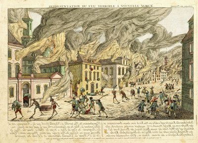 1776年の大火災時のニューヨークの眺め。 1780年、ニューヨークの恐怖の恐怖の表現 作： Franz Xaver Habermann