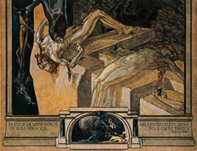 オーストリア、ウィーン、フランツ・フォン・バイロスによるダンテ・アリギエーリ『神曲』の挿絵（地獄、第22曲）、詳細 作： Franz von Bayros (1866 1924)