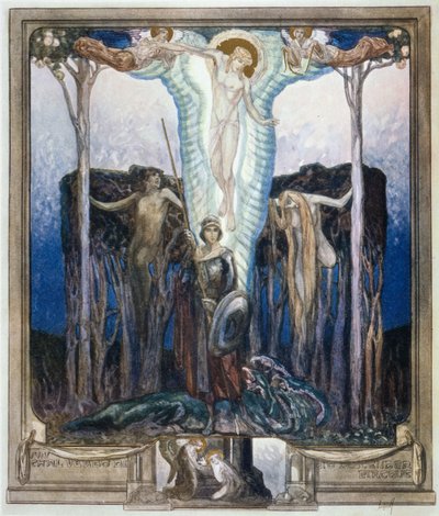 ダンテの「神曲」からの挿絵、楽園、カント VII 作： Franz von Bayros (1866 1924)