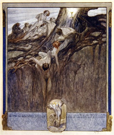 Dantes Divine Comedy、Paradise、Canto IV、1921年のイラスト（紙にトイレ） 作： Franz von Bayros