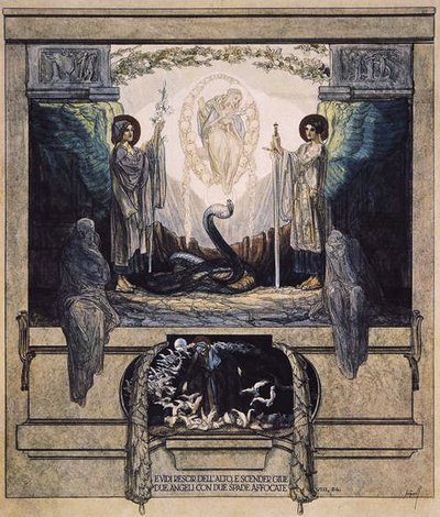 ダンテスの神の喜劇、煉獄、カントVIIIからのイラスト：24、1921年（紙にトイレ） 作： Franz von Bayros