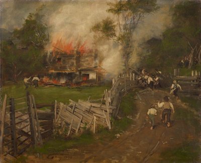 ライトの燃えるセッペンハウス 作： Franz von Defregger