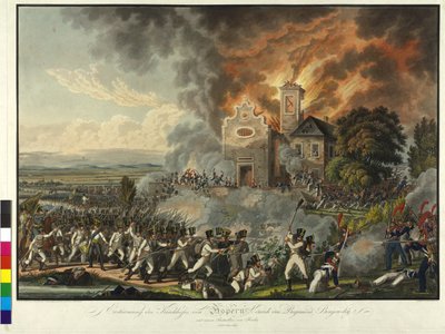 アスペルンの戦い1809年（カラーエングレーヴィング） 作： Franz von Habermann