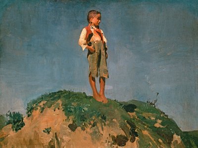芝生の丘の上の番人少年 作： Franz von Lenbach