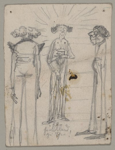風刺画が庭の祭壇を回る 作： Franz von Lenbach