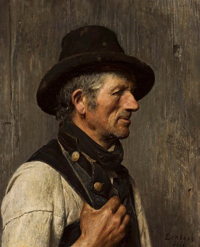 帽子をかぶった農民の肖像 - 漁師 作： Franz von Lenbach
