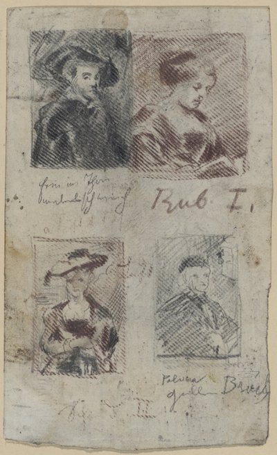 ピーテル・パウル・ルーベンスの模写スケッチが 3 点、パルマ・ヴェッキオの模写が 1 点 (?) 作： Franz von Lenbach, Peter Paul Rubens