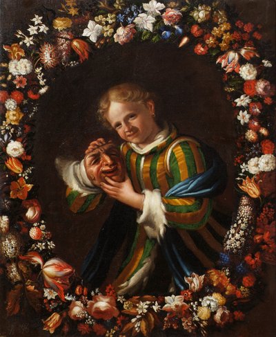 花の花輪に幼虫を持つ子供 作： Franz von Margety