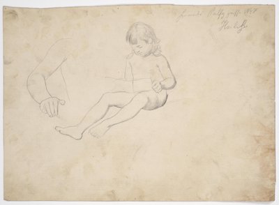 座って本を読む幼児のヌード・スタディ 作： Franz von Matsch