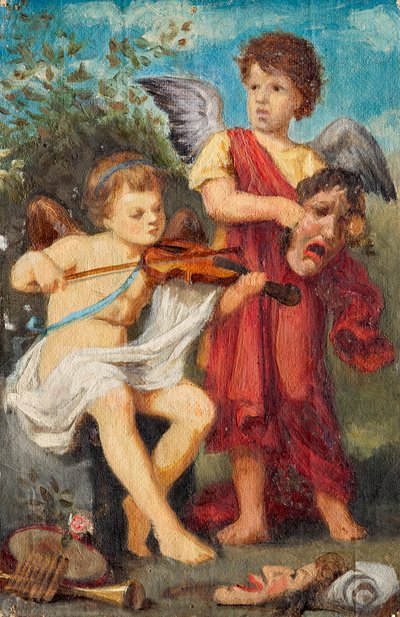 マスクをしたミュージシャン putti 作： Franz von Matsch