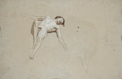 横になっている男性のヌードの研究 作： Franz von Matsch