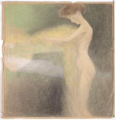左に手を伸ばした女性のヌード 作： Franz von Matsch