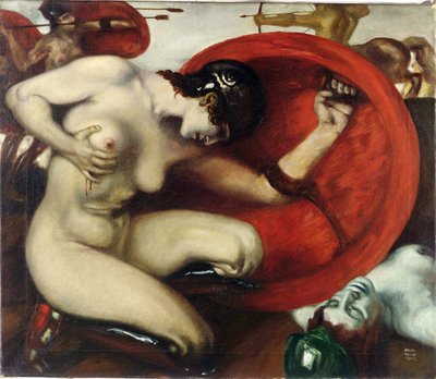 傷ついたアマゾン」（Stuck, Franz, Ritter von (1863-1928).キャンバスに油彩、サイズ：62,8x72,7 作： Franz von Stuck