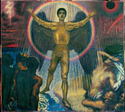 フランツ・フォン・スタック、判断の天使-絵画、1922年頃 作： Franz von Stuck
