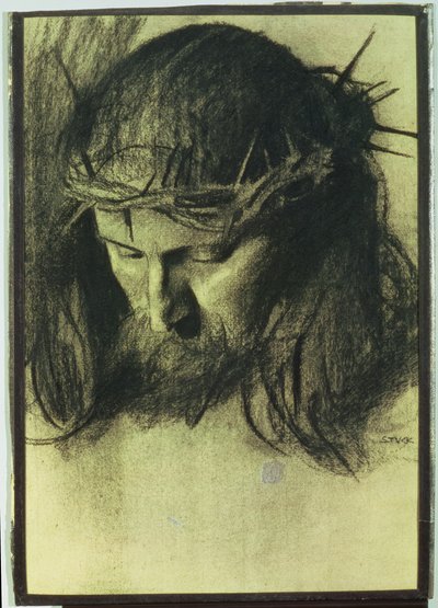 キリストの頭、1890年頃（木炭とチョーク） 作： Franz von Stuck