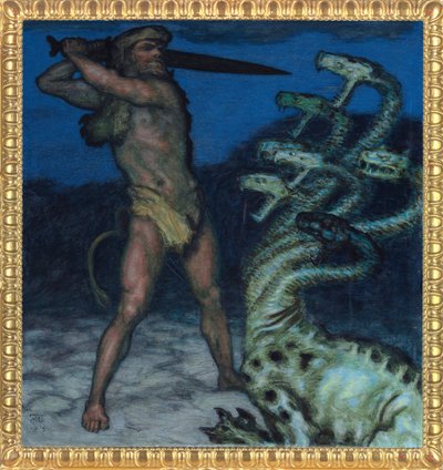 ヘラクレスとヒュドラ - フランツ・リッター・フォン・シュトゥック（1863-1928）の絵画 - 1915年 - シントモス・カラー、キャンバス - ヴィラ・シュトゥック美術館 作： Franz von Stuck