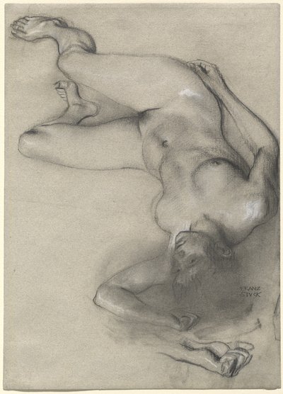 地面に横たわっている裸の女性 作： Franz von Stuck
