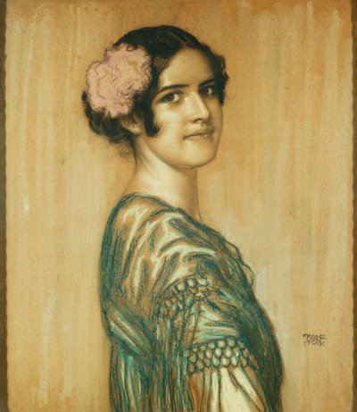 芸術家の娘であるメアリーのスペインの女性としての肖像画、 作： Franz von Stuck