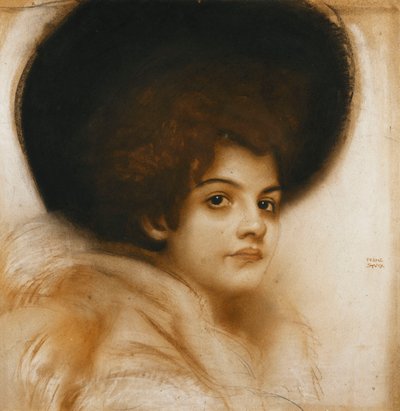 帽子をかぶった女性の肖像画 作： Franz von Stuck