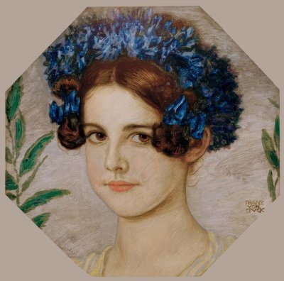 ヤグルマギクを髪につけたアーティストの娘 作： Franz von Stuck