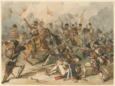 アウステルリッツで戦闘中のフランスの歩兵とロシアの軽騎兵 作： Frédéric Goupil Fesquet