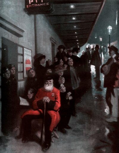「待ち行列と年金受給者とドルの王女」、1910 年。 作： Fred Leist