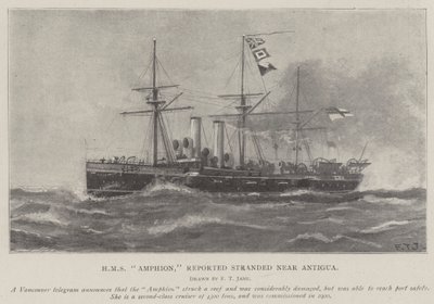 HMS Amphion、アンティグアの近くに座礁したと報告 作： Fred T. Jane