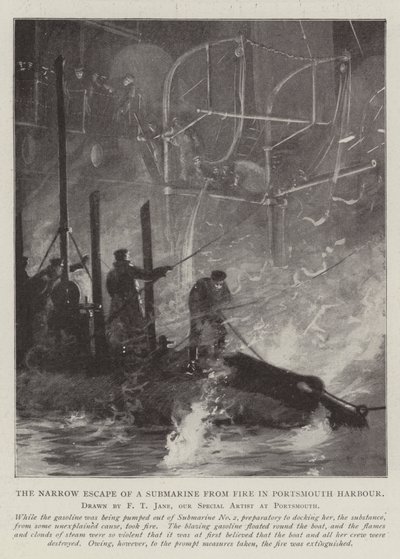 ポーツマス港の火からの潜水艦の狭い脱出 作： Fred T. Jane