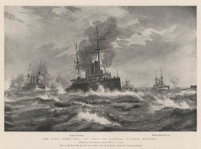 ヘビーウェザーのガーンジー沖の海軍機動、X艦隊 作： Fred T. Jane