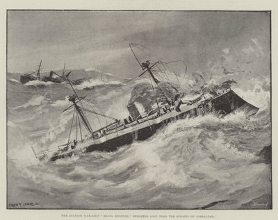 スペインの戦争船レイナレジェンテは、ジブラルタル海峡の近くで失われたと報告しました 作： Fred T. Jane