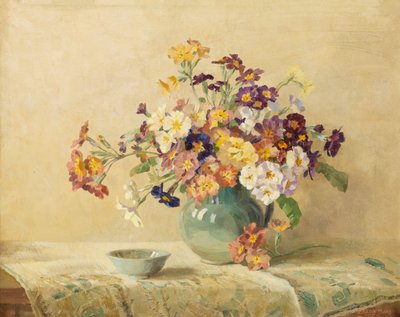 春の花（板張りキャンバスに油彩） 作： Freda Marston