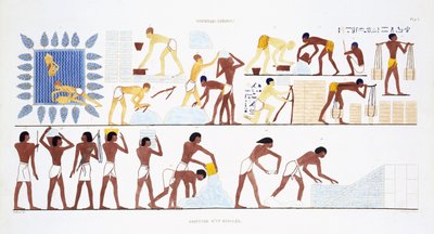 フレデリック・カイヨー（1787-1869）、カラーリソによるエジプトへの2回目の訪問で、テーベからのフレスコ画のまれな記録からのレンガ作りは、1819-1822を記録しました 作： Frederic (after) Cailliaud