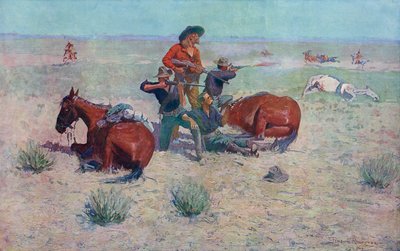 カウボーイを襲うインディアン。 フレデリック・レミントン。 作： Frederic (after) Remington