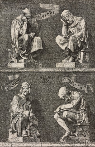 Alegoria do Estudo, figuras decorativas na base da estátua de Martin Schongauer criada por Auguste Bartholdi (1834-1904) para o convento de Unterlinden, Colmar, França 作： Frederic Auguste Bartholdi