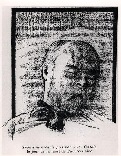 死の床にいるポール・ヴェルレーヌのスケッチ（「La Plume」より 作： Frederic Auguste Cazals
