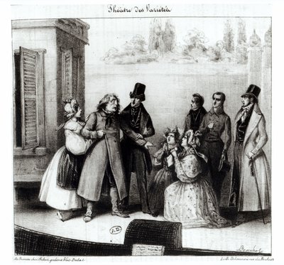 ヴァリエテ劇場、1840年頃のオノレバルザック（1799-1850）による「ルペレゴリオ」のパフォーマンス 作： Frederic Bouchot